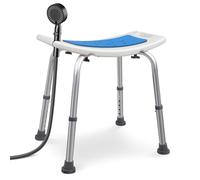 VOUNOT® Taburete de Ducha Altura Regulable 38-52 cm, Asiento de Baño con Patas Antideslizantes, Ayuda para Personas Mayores y Discapacitados, Carga máx. 136 kg, Blanco Azul