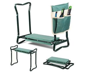 VOUNOT® Taburete de Jardín Plegable con Bolsa para Herramientas, Banco de Rodillas para Trabajos de Jardinería Reclinatorio y Asiento de Jardín Kneeler con Almohadilla de Espuma EVA Carga 150 kg Verde