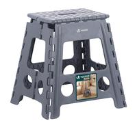 VOUNOT® Taburete Plegable Plástico Resistente Escalera Portátil con Asa Superficie Antideslizante Escalón Compacto Adultos Niños Banqueta Multiusos a Hogar Camping Cocina Baño Jardín 39x32x40 cm Gris
