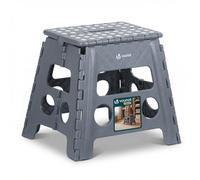 VOUNOT® Taburete Plegable Plástico Resistente Escalera Portátil con Asa Superficie Antideslizante Escalón Compacto Adultos Niños Banqueta Multiusos Hogar Camping Cocina Baño Jardín 37x30x32.5 cm Gris