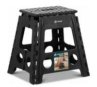 VOUNOT® Taburete Plegable Plástico Resistente Escalera Portátil con Asa Superficie Antideslizante Escalón Compacto Adultos Niños Banqueta Multiusos a Hogar Camping Cocina Baño Jardín 39x32x40 cm Negro