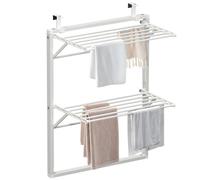 VOUNOT® Tendedero de Pared Plegable de Doble Nivel, Estante de Secado Abatible para Baño o Balcón, Ahorro de Espacio, Blanco