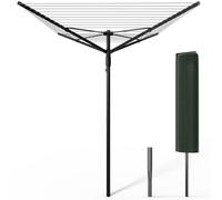 VOUNOT® Tendedero Giratorio 45M de Cuerda Secadora de Ropa Rotativa para Exteriores 4 Brazos Sistema Tipo Paraguas Línea de Lavado Plegable con Funda y Estaca para Jardín Al Aire Libre Negro/Gris