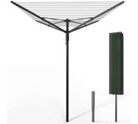 VOUNOT® Tendedero Giratorio 50M de Cuerda Secadora de Ropa Rotativa para Exteriores 4 Brazos Sistema Tipo Paraguas Línea de Lavado Plegable con Funda y Estaca para Jardín Al Aire Libre Negro/Gris