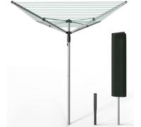 VOUNOT® Tendedero Giratorio 50M de Cuerda Secadora de Ropa Rotativa para Exteriores 4 Brazos Sistema Tipo Paraguas Línea de Lavado Plegable con Funda y Estaca para Jardín Al Aire Libre Plateado/Verde