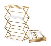 VOUNOT® Tendedero Ropa Plegable de Metal Resistente, Tendedero Portátil Colgador de Ropa Aspecto de Madera, 3 Niveles, para Interior y Exterior