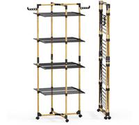VOUNOT® Tendedero Vertical Plegable 4 Niveles de Pie 99x69x175.5cm Negro | Tenderete Ropa en Torre 33m de Tendido Secadora Ahorra Espacio con Ruedas Ganchos Laterales Rejilla Secado Interior Exterior