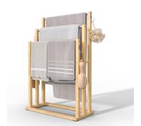 VOUNOT® Toallero de Pie Bambú 3 Niveles Toallero Escalera con 3 Barras y Ganchos para Colgar Toallas Portatoallas Múltiple Triple 45x21x82cm Soporte y Estante de Secado Toallas para Baño Aseo Lavadero