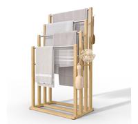 VOUNOT® Toallero de Pie Bambú 4 Niveles Toallero Escalera con 4 Barras y Ganchos para Colgar Toallas Portatoallas Múltiple 45x28x92cm Soporte y Estante de Secado de Toallas para Baño Aseo Lavadero
