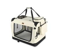 VOUNOT® Transportín Perro Gato S 50x35x36cm, Bolsa Transporte Transpirable Mascotas con Bolsillos Alfombrilla Extraíble Tira Reflectante, Caja Plegable Transportadora Portador de Viaje Mascotas, Beige