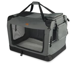 VOUNOT® Transportín Perro Gato XL 82x60x60cm, Bolsa Transporte Transpirable Mascotas con Bolsillos Alfombrilla Extraíble Tira Reflectante, Caja Plegable Transportadora Portador de Viaje Mascotas, Gris