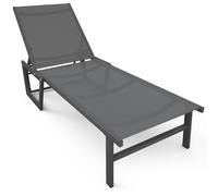 VOUNOT® Tumbona Jardín Exterior Tumbona Silla Reclinable en 5 Posiciones Estructura Aluminio Asiento de Malla Textileno Transpirable para Piscina Playa Patio Terraza Balcón 190x62x31cm Gris