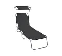 VOUNOT® Tumbona Plegable con Parasol Ajustable Tumbona Playa Reclinable Respaldo Regulable 4 Posiciones Tejido Poliéster Carga Máx. 120 kg para Jardín Terraza Piscina Camping Exterior, Negro