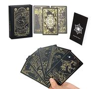 VOVCIG 78 Cartas De Tarot Con Guía, Cartas Impermeables De PVC Para Principiantes, Herramienta De Adivinación (Tamaño Estándar, Negro)