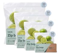 Vove Bolsas compostables resellables para almacenamiento de alimentos, paquete de 140, varios tamaños (S/M/L/XL), sin PFAS, certificado BPI, aptas para congelador con sello hermético para preparación