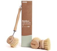 Vove | Cepillo de Cocina de bambú | Cepillo Duradero con 3 Cabezales de Repuesto | Cerdas Naturales | Respetuoso con el Medio Ambiente | Cepillo de Cocina de Madera para Lavar y Limpiar ollas