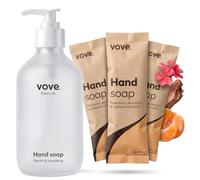 Vove Juego de iniciación de lavado de manos, botella de vidrio ligero y 3 | Mandarina, geranio y madera de cedro, polvo a gel con extracto de aloe vera y cactus, a base de plantas, sin plástico