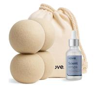 Vove Paquete de 4 bolas de cáñamo natural para secadora con gotas de aroma personalizables y mezcla de aceites esenciales, 5 veces más absorbentes que la lana, suavizante natural, corta arrugas y