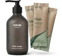 Vove Set de iniciación para detergente: botella de cristal recargable y 3 recargas, menta bergamota y albahaca, polvo a gel, a base de plantas y concentrado, embalaje sin plástico