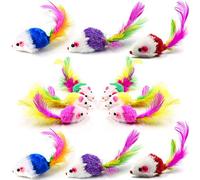 VOVIGGOL 12 Piezas Peludo Juguetes Gato Ratones para Gatos, Interactivo Gatito Juguetes Ratón Sonajero Plumas para Gatos Mascota (Colores Variados)