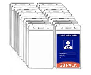 VOVIGGOL 20 Extragrueso Badge Id Tarjeta, Soportes para Tarjetas de Vertical de Plástico Transparente, Impermeables y Resellables, para Tarjeta de Estudiantes, Tarjeta de Visita, Tarjeta Autobús