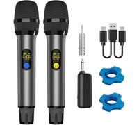 VOVIGGOL Micrófono Inalámbrico Profesional de Metal 2 Piezas, 50M UHF Sistema de Micrófono Dinámico Mano con Receptor Recargable, para Canto de Karaoke, KTV Casero, Boda, DJ, Fiesta, Discurso