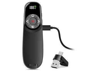 VOVIGGOL Pasador de Diapositivas Recargable con Pantalla de Temporizador, Presentador Inalámbrico de Doble Interfaz USB, Mando Ordenador Powerpoint 2.4GHz, Compatible con Mac, Windows y Ordenador