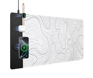 VOVIPO Alfombrilla de mouse de carga inalámbrica 3 en 1, alfombrilla de escritorio con cargador inalámbrico, múltiples dispositivos compatible con reloj/iPhone, alfombrilla de escritorio grande