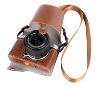 VOVMOEYA Funda protectora para cámara Fujifilm X-M5, media funda con cubierta frontal y correa para el hombro, botón a presión, café