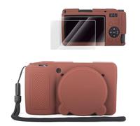 VOVMOEYA Juego de fundas de silicona para cámara Ricoh GR IV, GR4 gr iv con 2 protectores de pantalla + 1 correa de muñeca con protección completa, tapa de lente desmontable, color marrón
