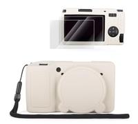 VOVMOEYA Juego de fundas de silicona para cámara Ricoh GR IV, GR4 gr iv con 2 protectores de pantalla + 1 correa de muñeca con protección completa, tapa de lente desmontable, color beige