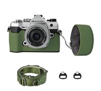 VOVMOEYA Kit de funda protectora para cámara E-M5 III, funda para cámara OM System E-M5 III con tapa frontal de lente 16-50 mm y correa ajustable para el hombro, verde