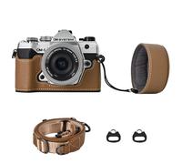 VOVMOEYA Kit de funda protectora para cámara Olympus OM-5/OM-D E-M5 III, funda para cámara OM System OM-5 E-M5 III con tapa frontal de lente de 16-50 mm con correa ajustable para el hombro, Coco,