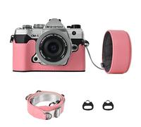 VOVMOEYA Kit de funda protectora para cámara Olympus OM-5/OM-D E-M5 III, funda para cámara OM System OM-5 E-M5 III con tapa frontal de lente de 16-50 mm con correa ajustable para el hombro, Pink,