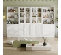 VOWNER Estantería con Puertas, 180 cm Vitrina de Cristal, Librería de 6 Niveles con Puertas y Armario, Vitrina Salón, Aparador Comedor, Aparador Cocina, Estantería Oficina, Baab (Blanco)