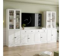 VOWNER Grande Mueble de TV para Televisores de hasta 70 Pulgadas, 280 x 180,3 x 40 cm, Mesa de TV, Módulo TV, Mueble de Salón Moderno con Cajones y Puertas de Cristal, 2 2D (Blanco)