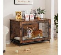 VOWNER Jaula para perros, 3 puertas, caja de madera para perros, para el hogar, moderna caseta interior para perros pequeños y medianos de menos de 30 kg, como mesa auxiliar para salón, 98 x 60 x 65