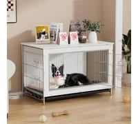 VOWNER Jaula para perros, 3 puertas, caja de madera para perros, para el hogar, moderna caseta interior para perros pequeños y medianos de menos de 30 kg, como mesa auxiliar para salón, 98 x 60 x 65