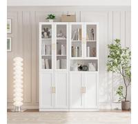 VOWNER Librería con Puertas de Cristal, Estantería de 5 Niveles con Estante Ajustable, Moderna Vvitrina de Almacenamiento Grande para Oficina en Casa y Sala de Estar, Blanco(AD)