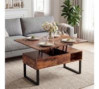 VOWNER Mesa de Centro de Altura Ajustable, Mesa de Salón Multifuncional 3 en 1 con 2 Cajones y Almacenamiento Oculto, se Puede Utilizar como Mesa de Comedor (Marrón Retro)