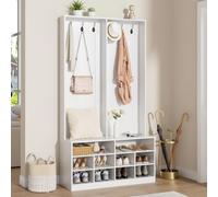 VOWNER Mueble de Entrada, Perchero de Pie, Recibidor Mueble Entrada, Perchero Blanco con Banco y Zapatero, 100 x 35 x 180 cm