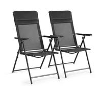 VOWNER Pack de 2 Sillas de Jardín Plegables - Silla Exterior con Respaldo Alto y Reposacabezas Extraíble - Sillones de Jardín de Textileno Transpirable y Metal - Ideal para Terraza, Balcónm, Negro