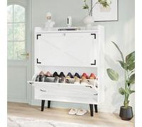 VOWNER Zapatero de Madera Blanco con Patas, Mueble Zapatero Entrada Recibidor, para Entrada y Recibidor, 2 Puertas con Diseño en X y Particiones Ajustables, 80 x 24 x 102 cm