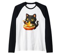 Voxel Art Anime Gato Comiendo Fideos Ramen Camiseta Manga Raglan