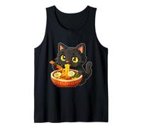 Voxel Art Anime Gato Comiendo Fideos Ramen Camiseta sin Mangas