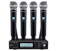 VOXFULL Micrófono inalámbrico UHF de 4 canales, micrófonos de mano inalámbricos profesionales para cantar, karaoke, iglesia, frecuencia ajustable de 4 x 100 (328 pies)