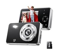 Voxitenus Cámara digital-FHD 1080P para niños, tarjeta TF de 64 GB, enfoque automático de zoom de 16x con bolsa de cámara, lector de tarjetas incluido (negro)