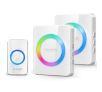 VOXON Juego de timbre inalámbrico, alcance de 400 m, con 2 receptores enchufables y 1 transmisor, IP65, resistente al agua, 60 melodías, con flash LED (blanco)