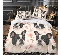 VOXYTMLWG 3 Piezas Microfibra Boston Terrier Faces Funda de Edredón Impresión 3D Funda Almohada Suave Floral Pet Juego Fundas Edredón Cremallera Oculta for Familia Super King（260x220cm）