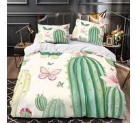 VOXYTMLWG 3 Piezas Microfibra de poliéster Cactus Jardín Funda Edredon Impresión 3D Fundas Almohada Transpirable Botanical Juego Fundas Edredón for niña Super King（260x220cm）